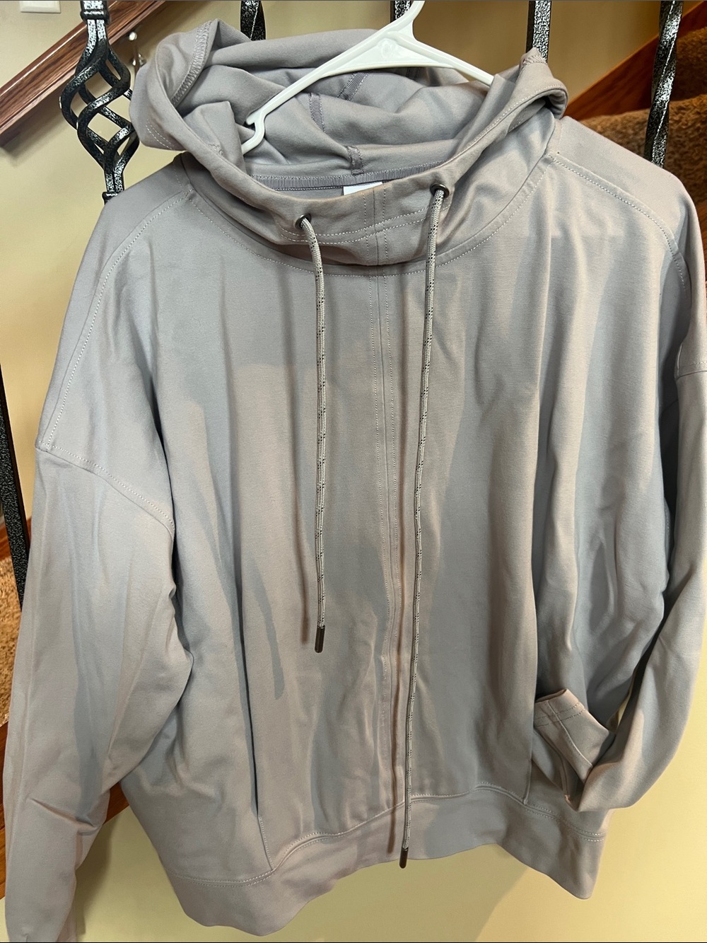 Light Gray Zip Lolr Hoodie with Drawstring Hood